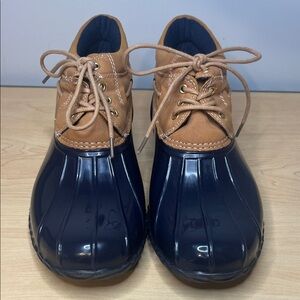 Tommy Hilfiger Navy and Tan Lace-Up Duck Boots